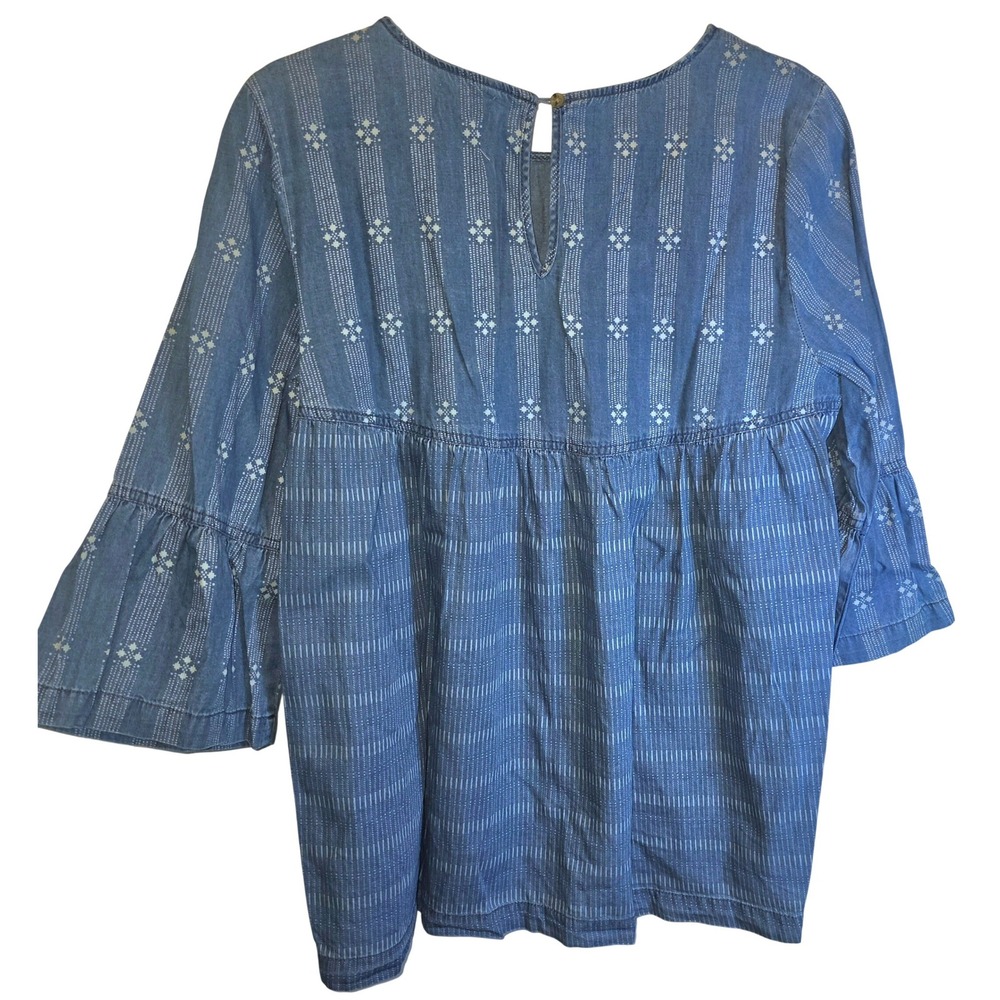 Francescas Harper Chambray‎ Pullover 3/4 Sleeve Blouse Sz Large Blue - Picture 2 of 9